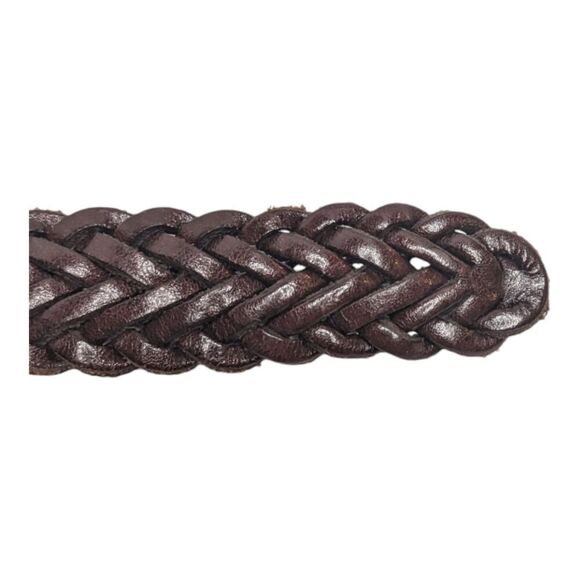 Vintage Limited Brown Woven Leather Silvertone Buckle Belt, SM - Picture 4 of 7